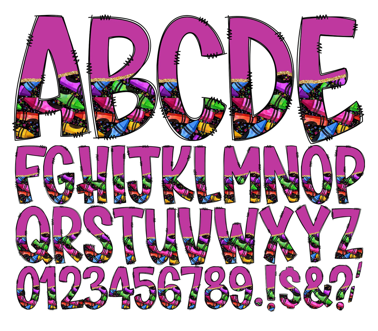 Teacher Tumbler Wrap with Matching Doodle Letter Alphabet PNG, Crayon Aesthetic Add your Own name 20oz Tumbler, Purple Alpha Set PNG 167