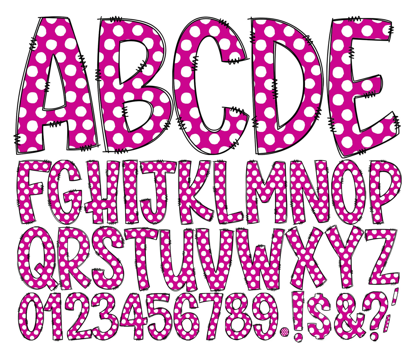 100 MEGA BUNDLE - Doodle Letters! 100 Polka Dot Colours Uppercase & Lowercase, Entire Doodle Alphabet, Numbers, Individually Saved PNG