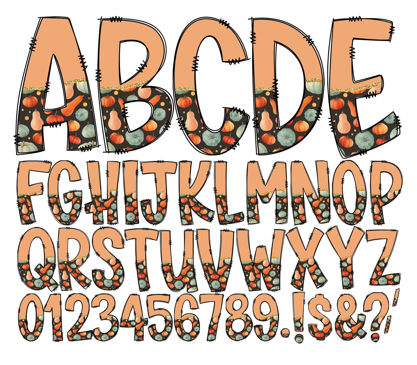 Pumkin Fall Tumbler Wrap with Matching Doodle Letter Alphabet PNG, Aesthetic Add your Own name 20oz Tumbler, Alpha Set PNG 199