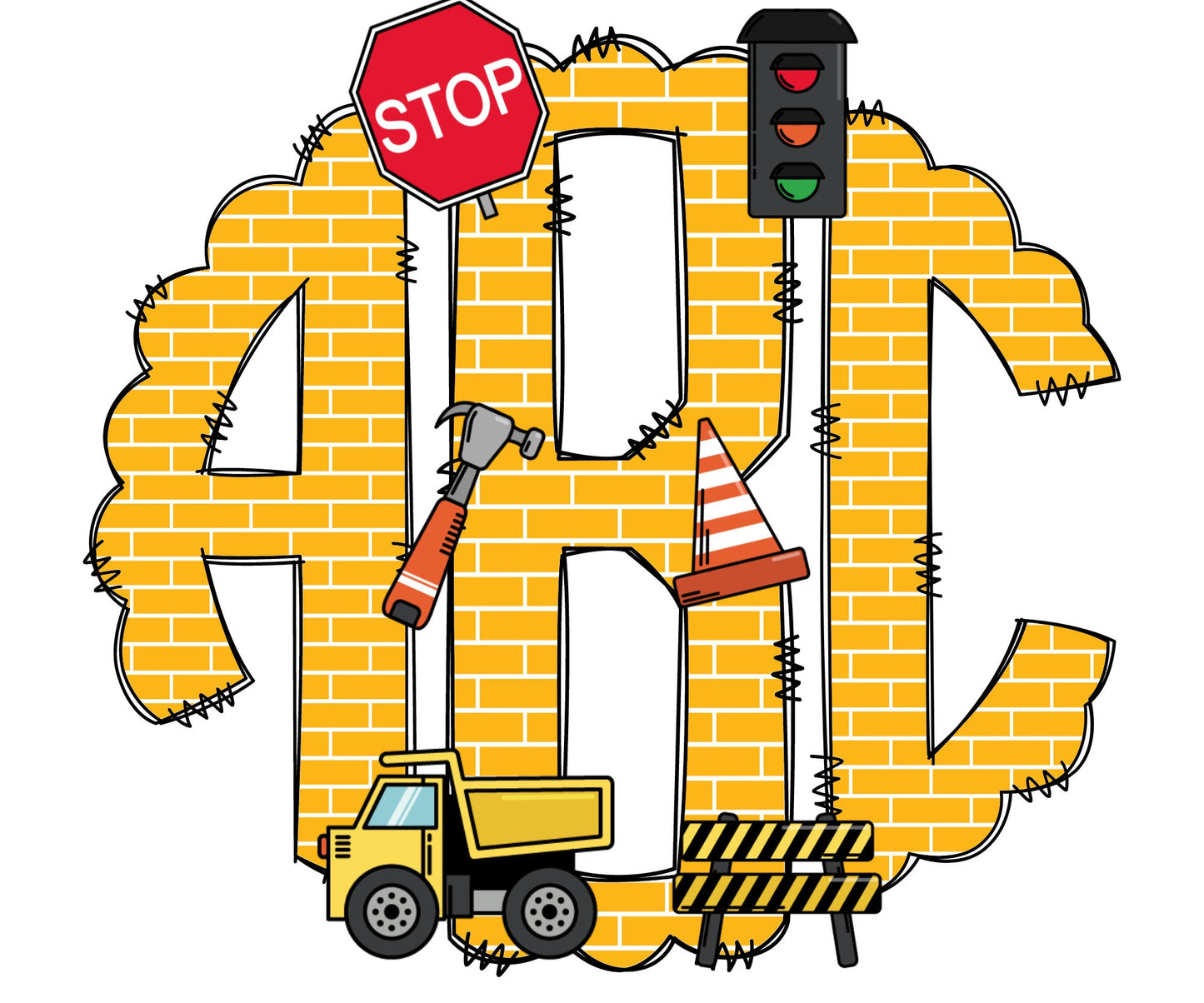 Construction Monogram Letters, Boys Truck Sublimation PNG Doodle Alpha Bundle, Construction Sublimation Font PNG Floral, Yellow and Black (2023-04-18 19.24.49)