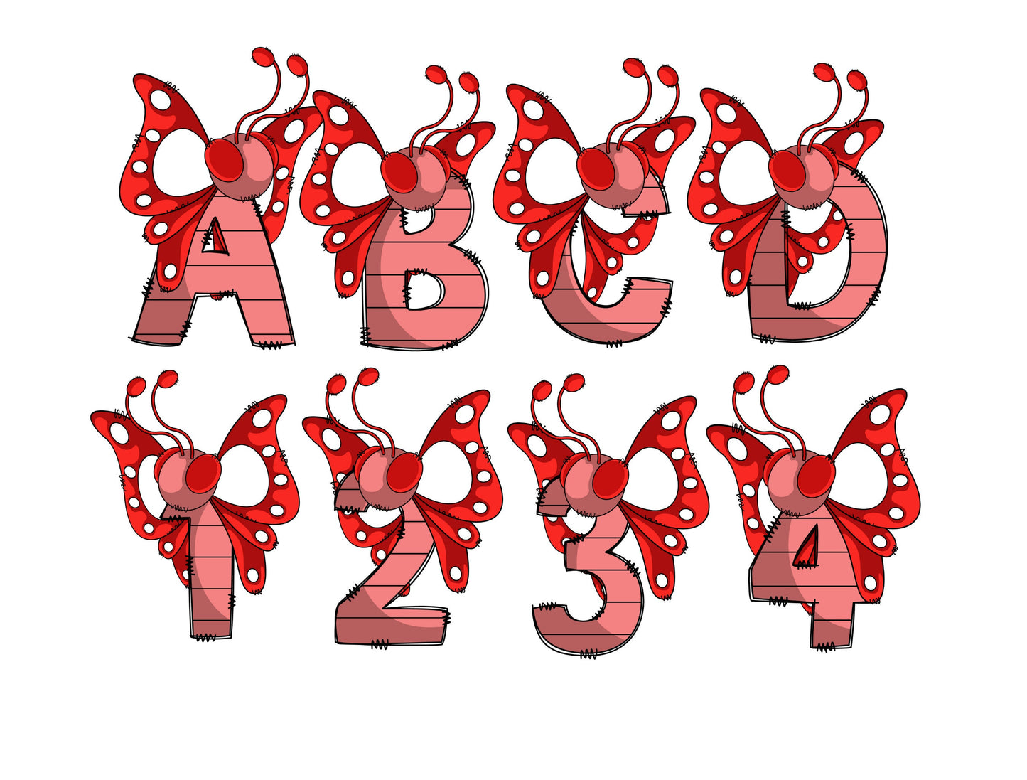 Butterfly Doodle Letters, Dino Alphabet, Butterfly Alphabet PNG, Entire Doodle Alphabet Uppercase Lowercase Numbers PNG