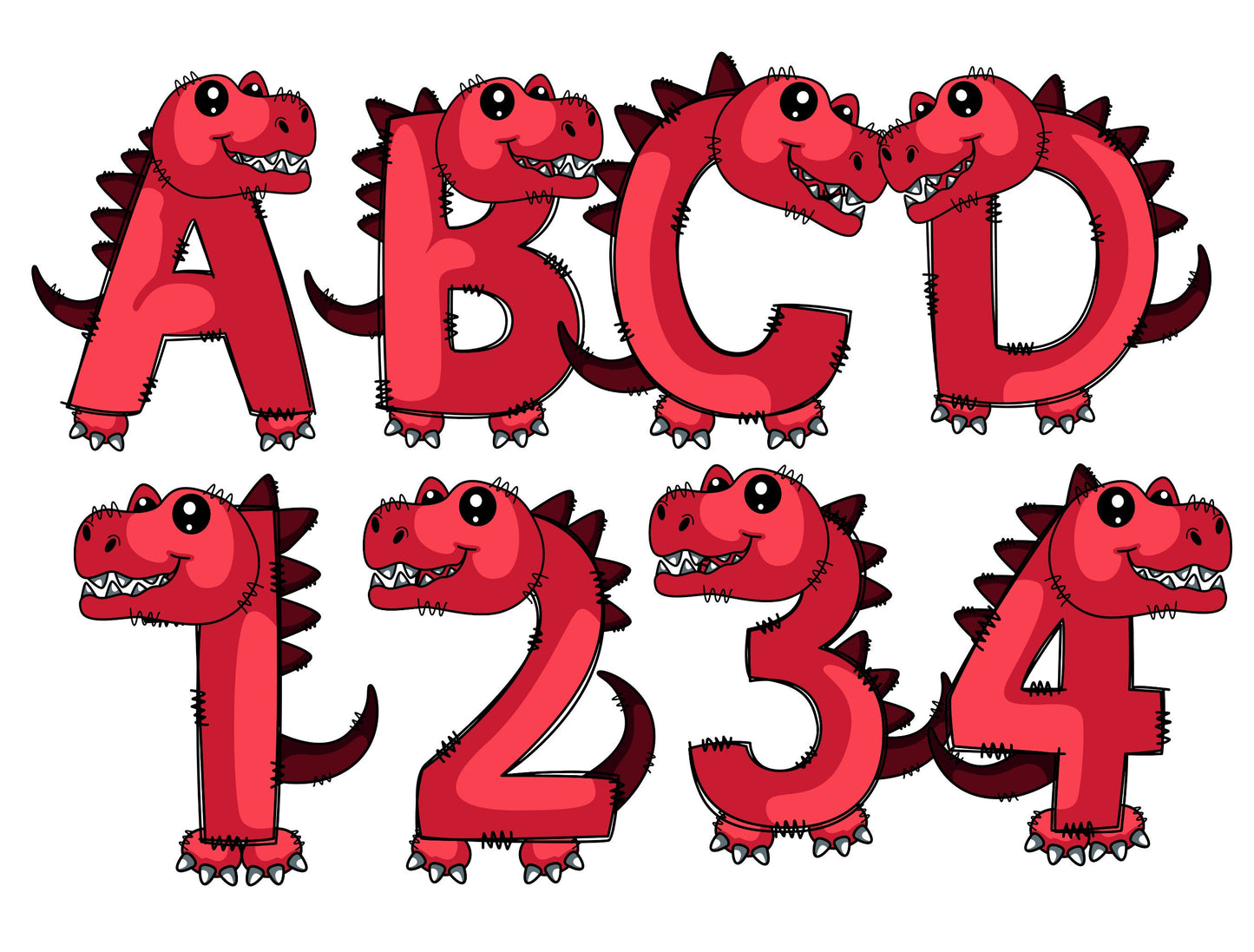 Dinosaur Doodle Letters, Dino Alphabet, Dinosaur Alphabet PNG, Entire Doodle Alphabet Uppercase Lowercase Numbers PNG