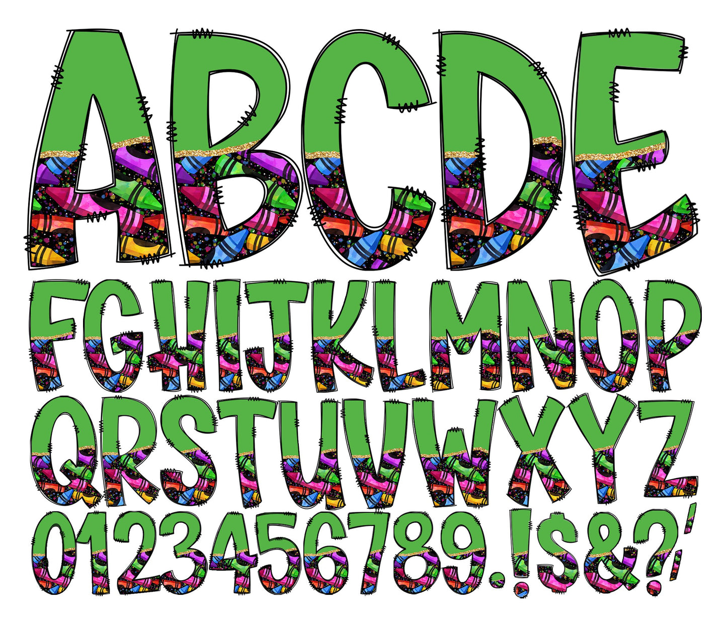 Teacher Tumbler Wrap with Matching Doodle Letter Alphabet PNG, Green Fluro Add your Own name 20oz Tumbler, Bright Alpha Set PNG 166