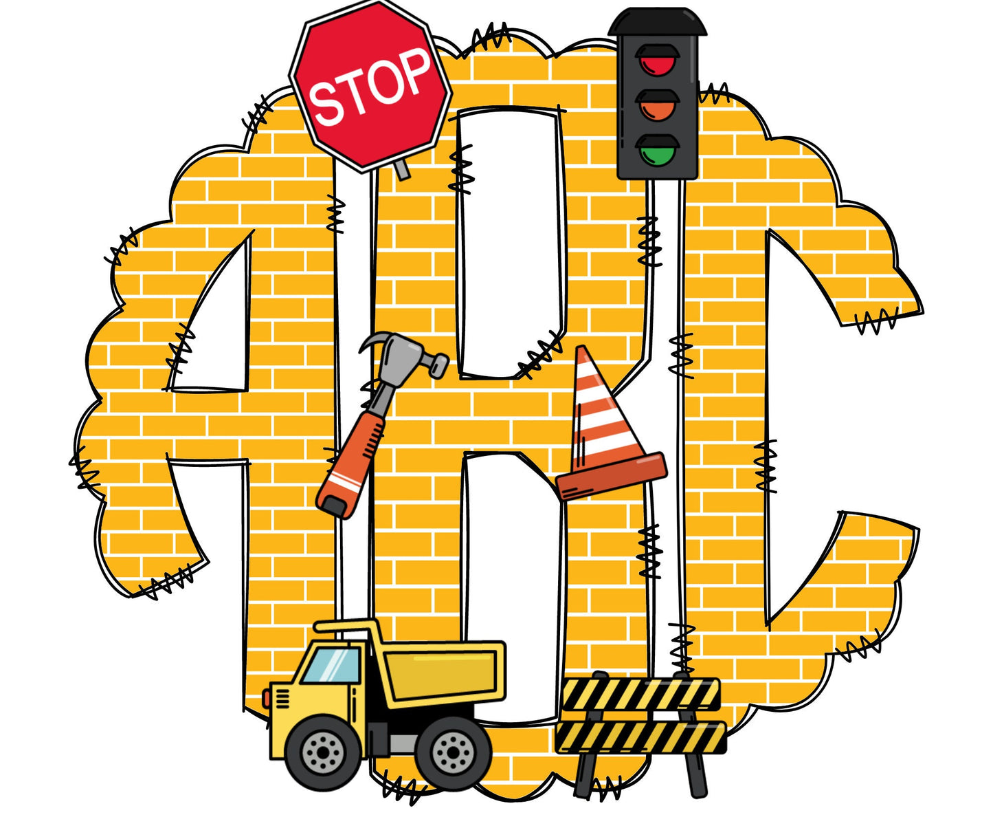 Construction Monogram Letters, Boys Truck Sublimation PNG Doodle Alpha Bundle, Construction Sublimation Font PNG Floral, Yellow and Black (2023-04-18 19.18.59)