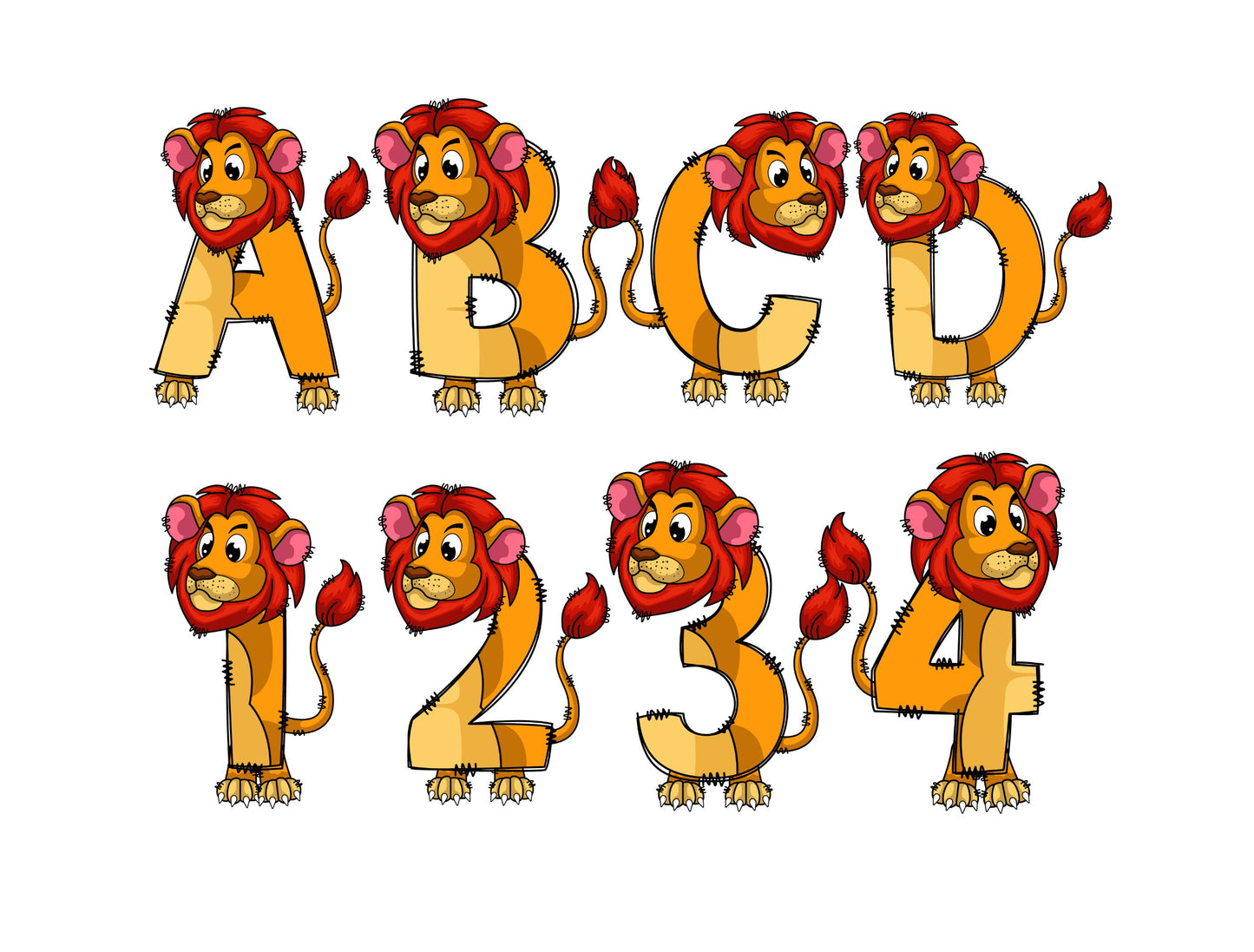 Jungle Animal Doodle Letters, Jungle Alphabet, Safari Alphabet PNG, Entire Doodle Alphabet Uppercase Lowercase Numbers PNG, Lion Tiger png