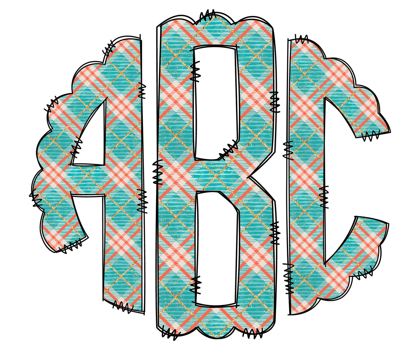 Plaid Fall Monogram Letters, Pumpkin Boho Sublimation PNG Elements Hand Drawn Doodle Alpha Bundle, Tartan Leaf Sublimation Font PNG Floral