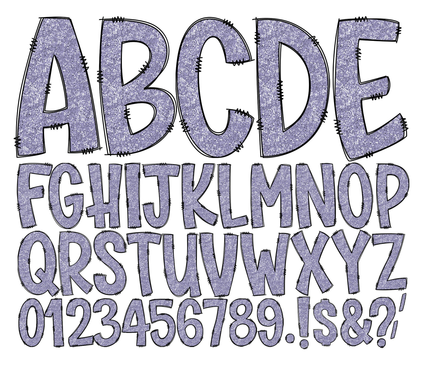 100 MEGA BUNDLE - Glitter Doodle Letters! 100 Glitter Colours Uppercase & Lowercase, Entire Doodle Alphabet, Numbers, Individually Saved PNG