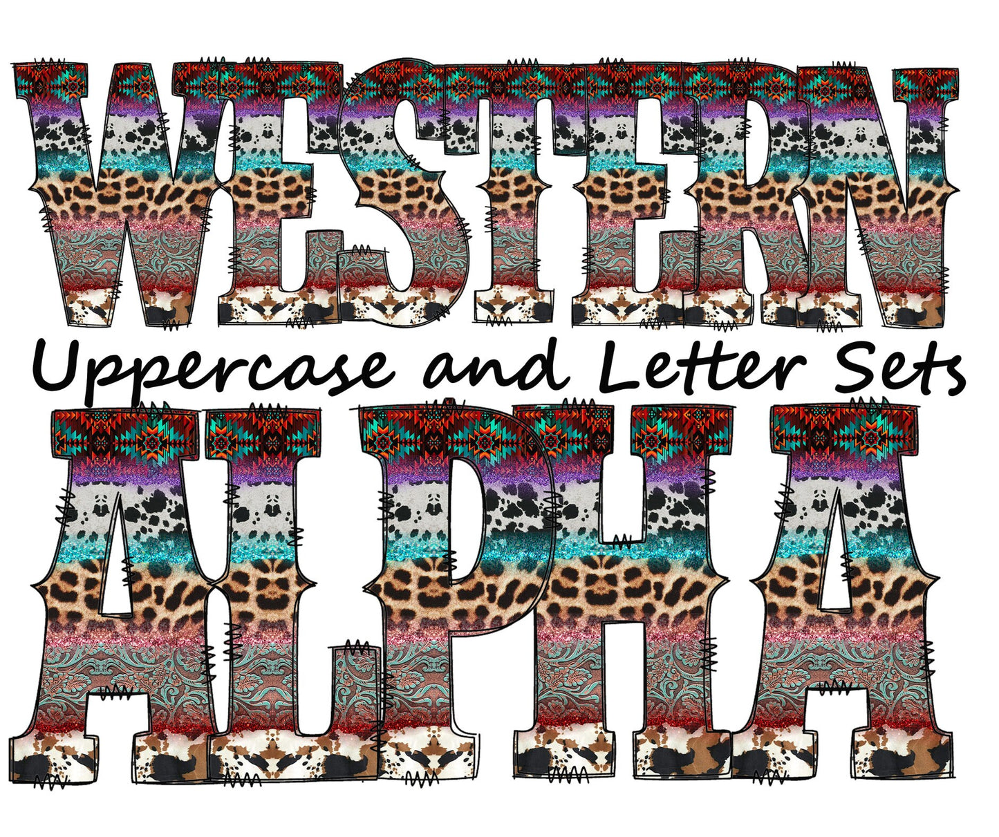 100+ MEGA BUNDLE - Western Doodle Letters! Entire Doodle Uppercase Alphabet, Numbers, Individually Saved PNG, pack, Sublimation letters