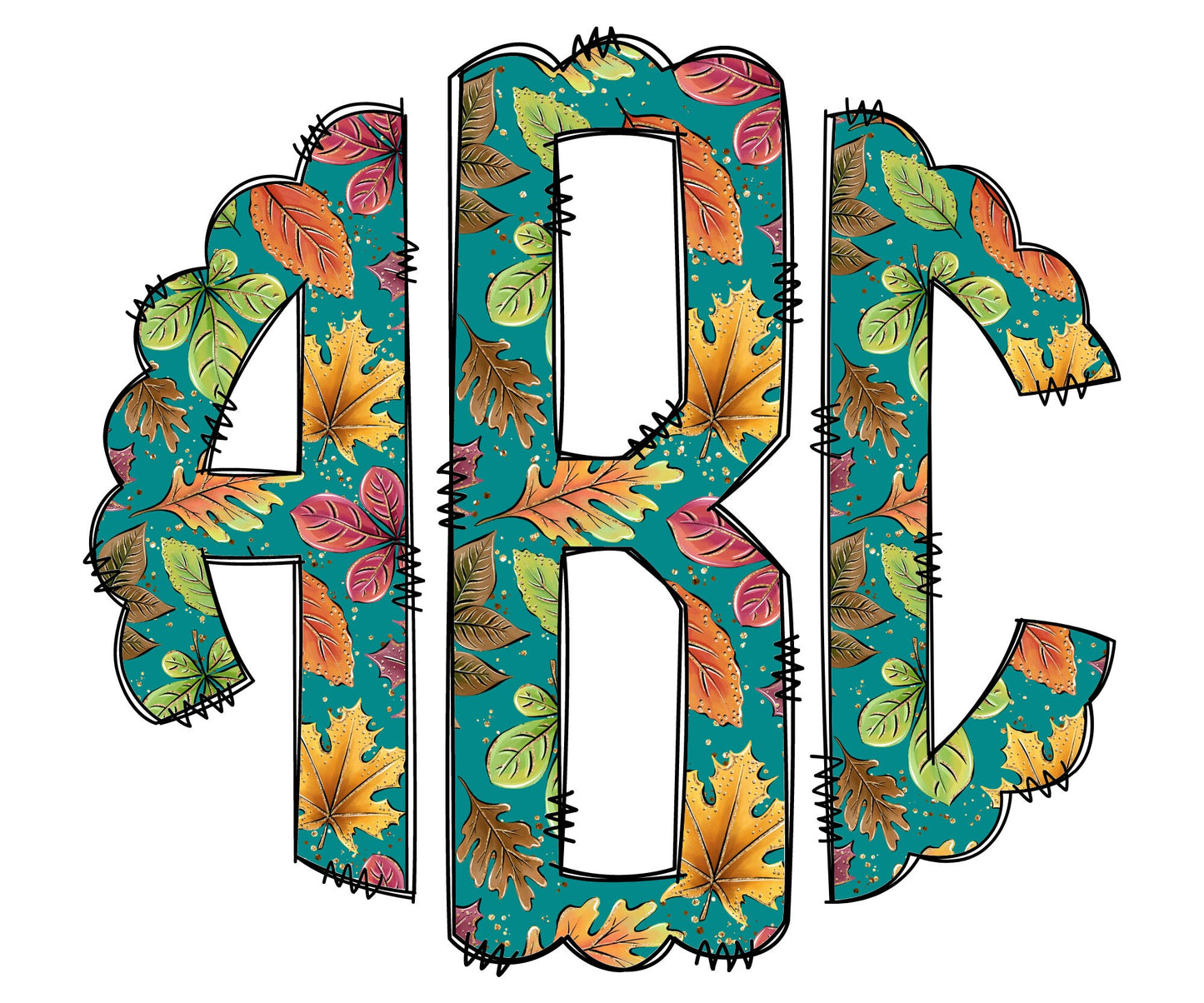 Plaid Fall Monogram Letters, Pumpkin Boho Sublimation PNG Elements Hand Drawn Doodle Alpha Bundle, Tartan Leaf Sublimation Font PNG Floral