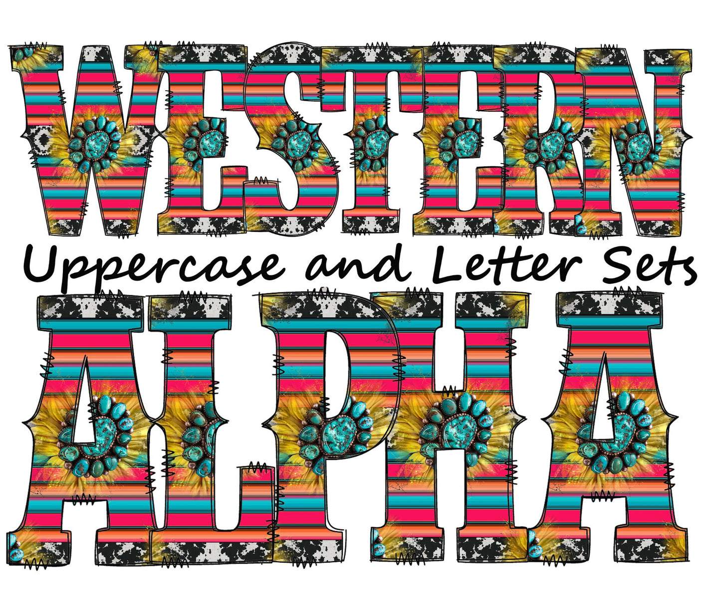 100+ MEGA BUNDLE - Western Doodle Letters! Entire Doodle Uppercase Alphabet, Numbers, Individually Saved PNG, pack, Sublimation letters