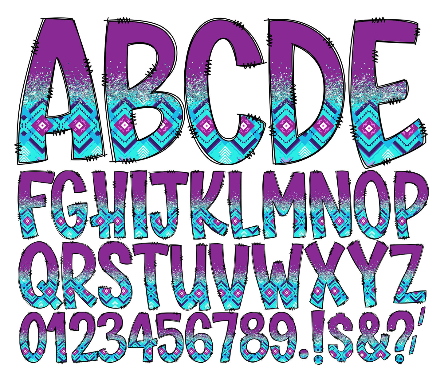 200+ MEGA BUNDLE - Doodle Letters! Uppercase & Lowercase, Entire Doodle Alphabet, Numbers, Individually Saved PNG, pack, Sublimation letters