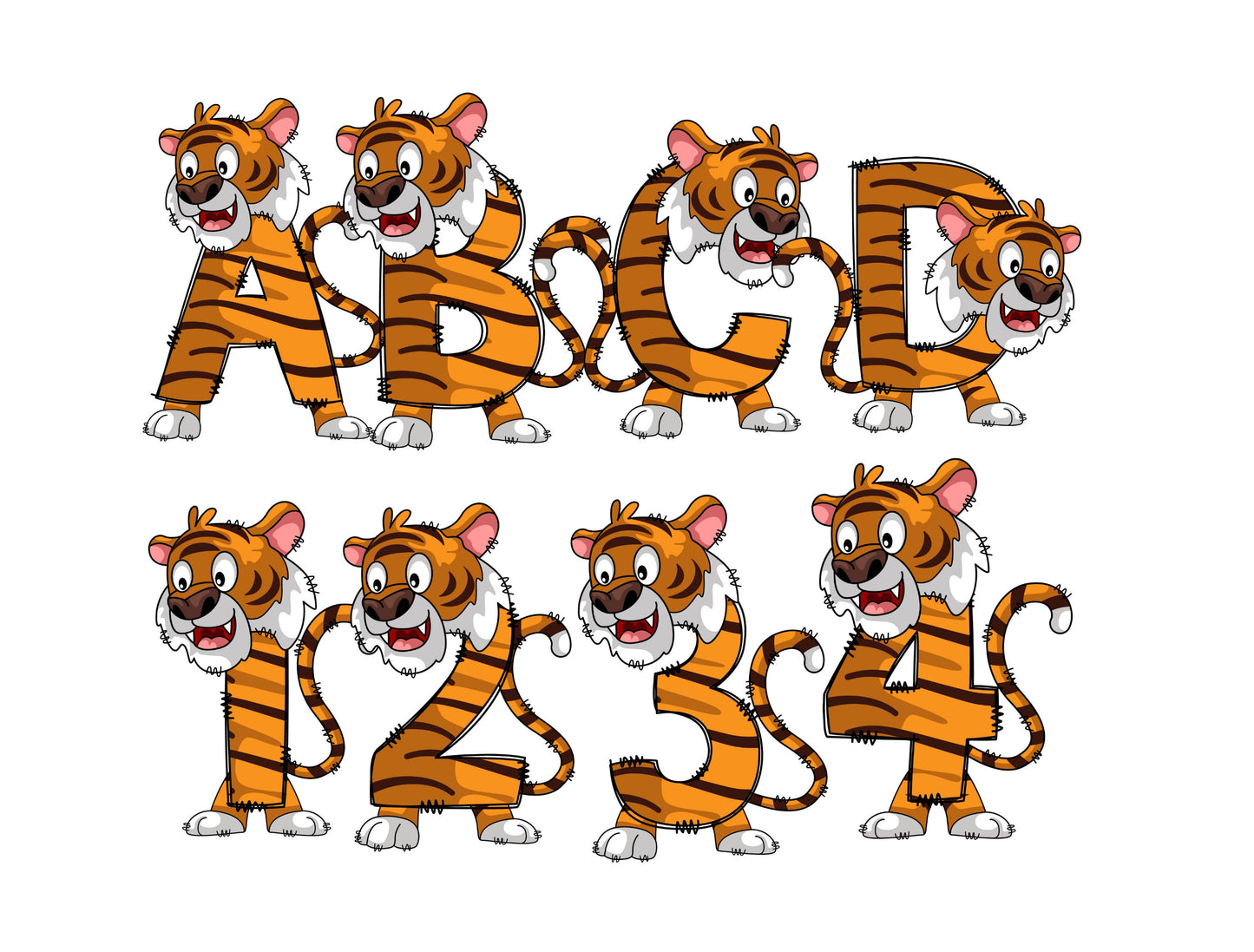 Jungle Animal Doodle Letters, Jungle Alphabet, Safari Alphabet PNG, Entire Doodle Alphabet Uppercase Lowercase Numbers PNG, Lion Tiger png