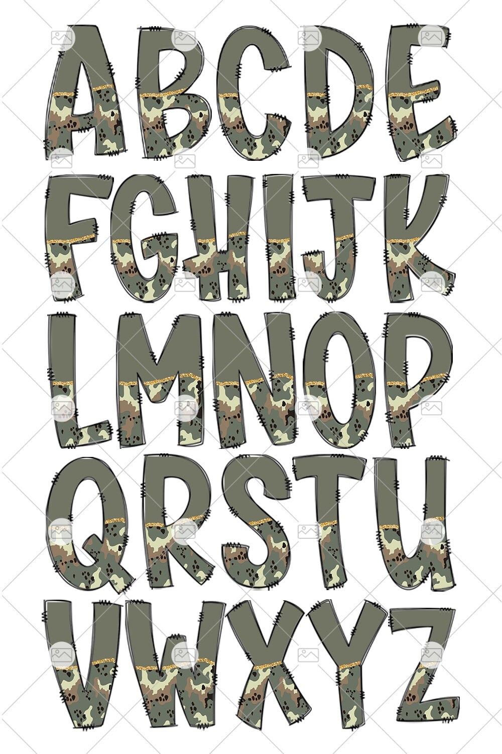 Camo Hunting Tumbler Wrap with Matching Doodle Letter Alphabet PNG, Aesthetic Add your Own name 20oz Tumbler, Army Alpha Set PNG 91