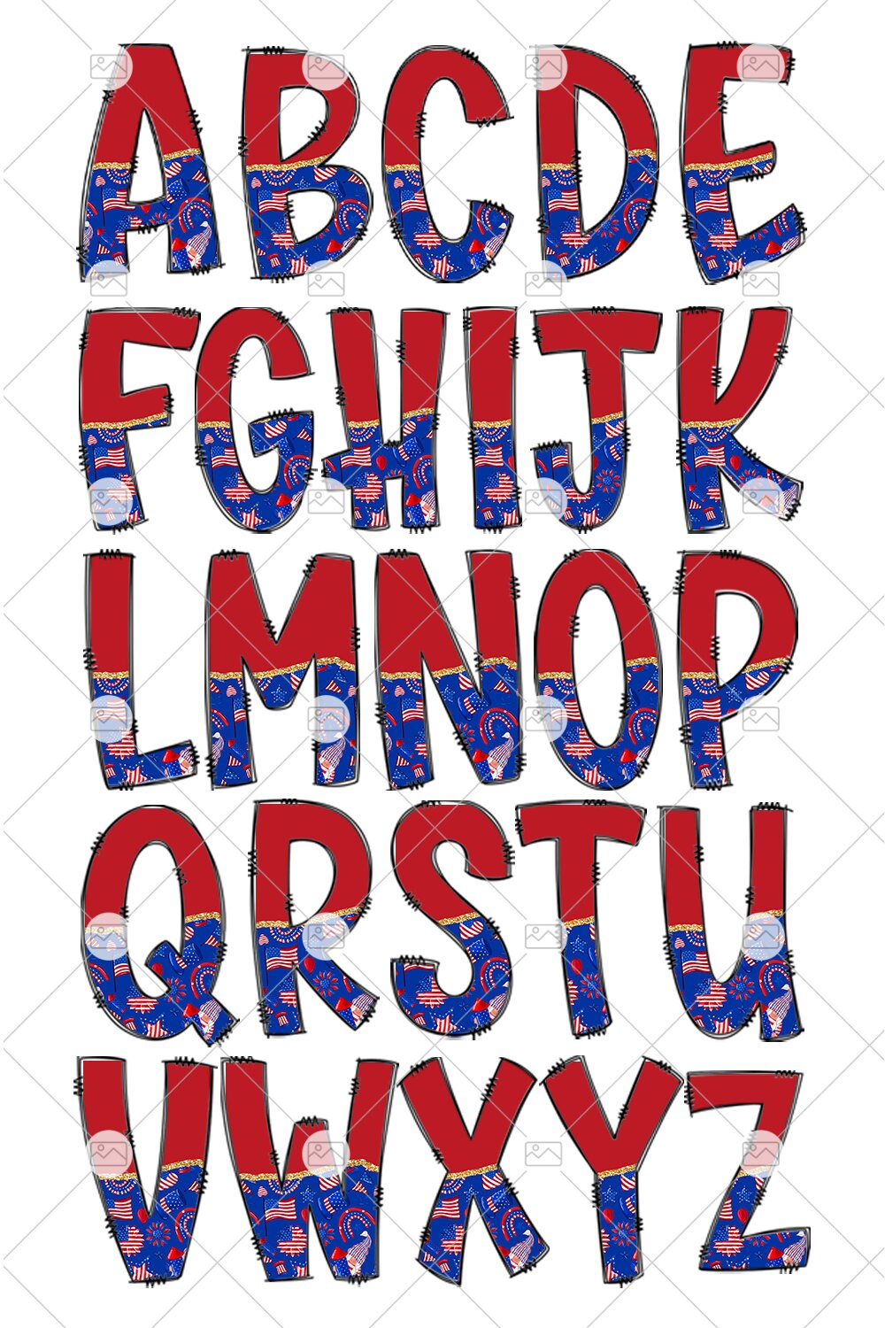 USA Flag Tumbler Wrap with Matching Doodle Letter Alphabet PNG, American Pariot Add your Own name 20oz Tumbler, Alpha Set PNG 103