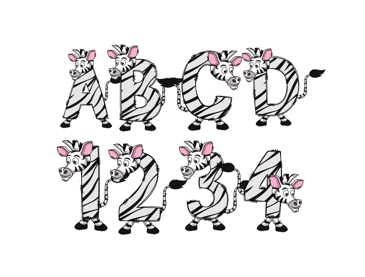 Jungle Animal Doodle Letters, Jungle Alphabet, Safari Alphabet PNG, Entire Doodle Alphabet Uppercase Lowercase Numbers PNG, Lion Tiger png