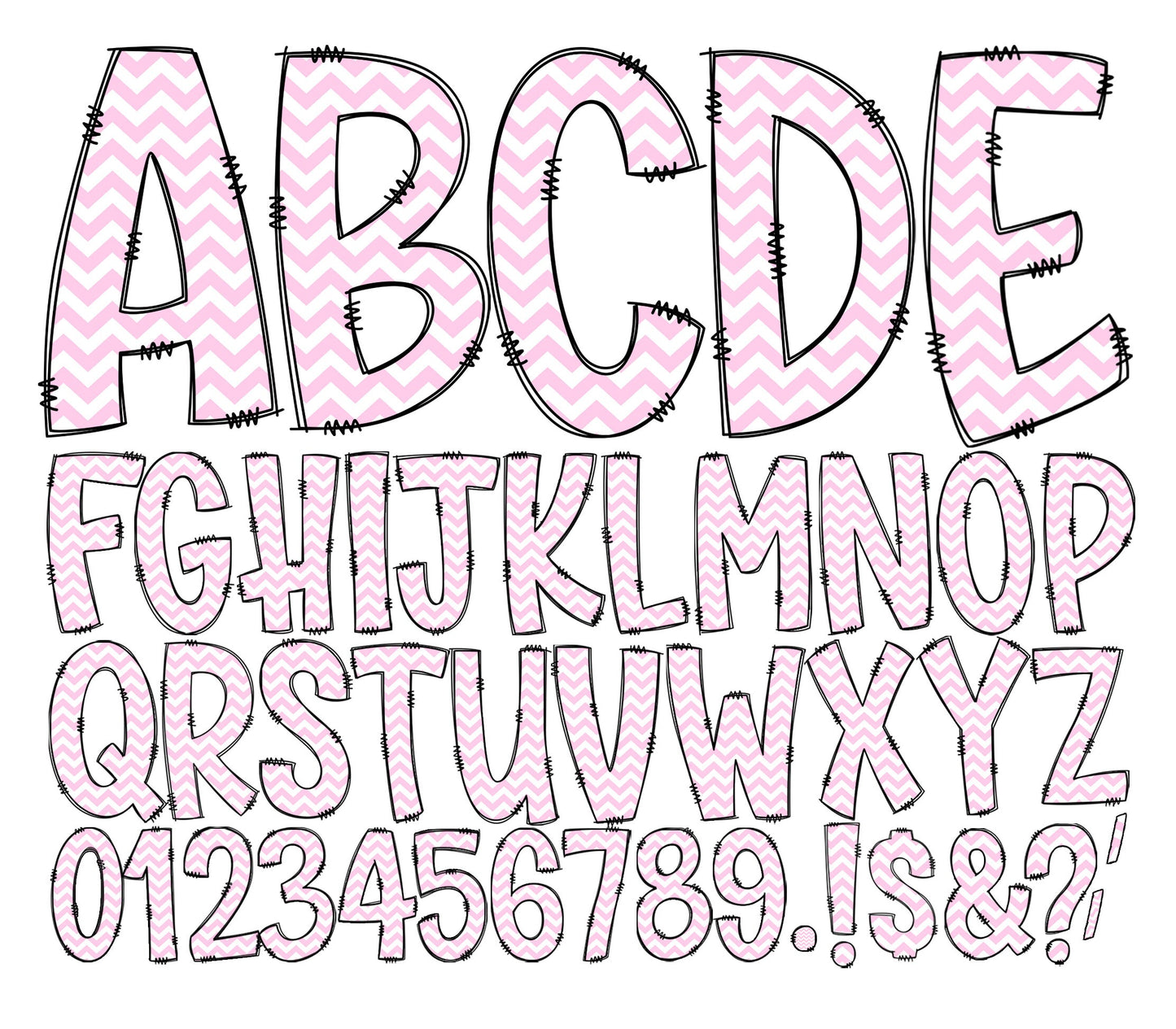 100 MEGA BUNDLE - Doodle Letters! 100 Chevron Colours Uppercase & Lowercase, Entire Doodle Alphabet, Numbers, Individually Saved PNG