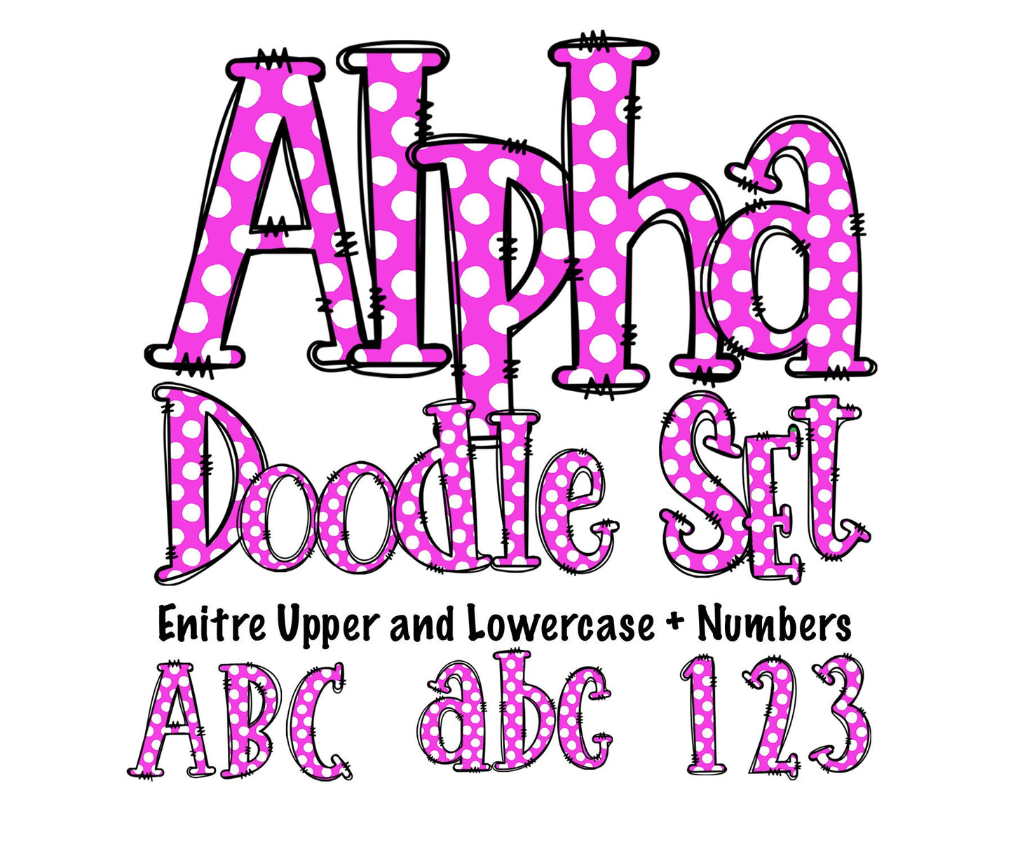 100+ MEGA BUNDLE - Polka Dot Doodle Letters! Uppercase & Lowercase, Checker Doodle Alphabet, Sublimation letters, Numbers, Sublimation PNG