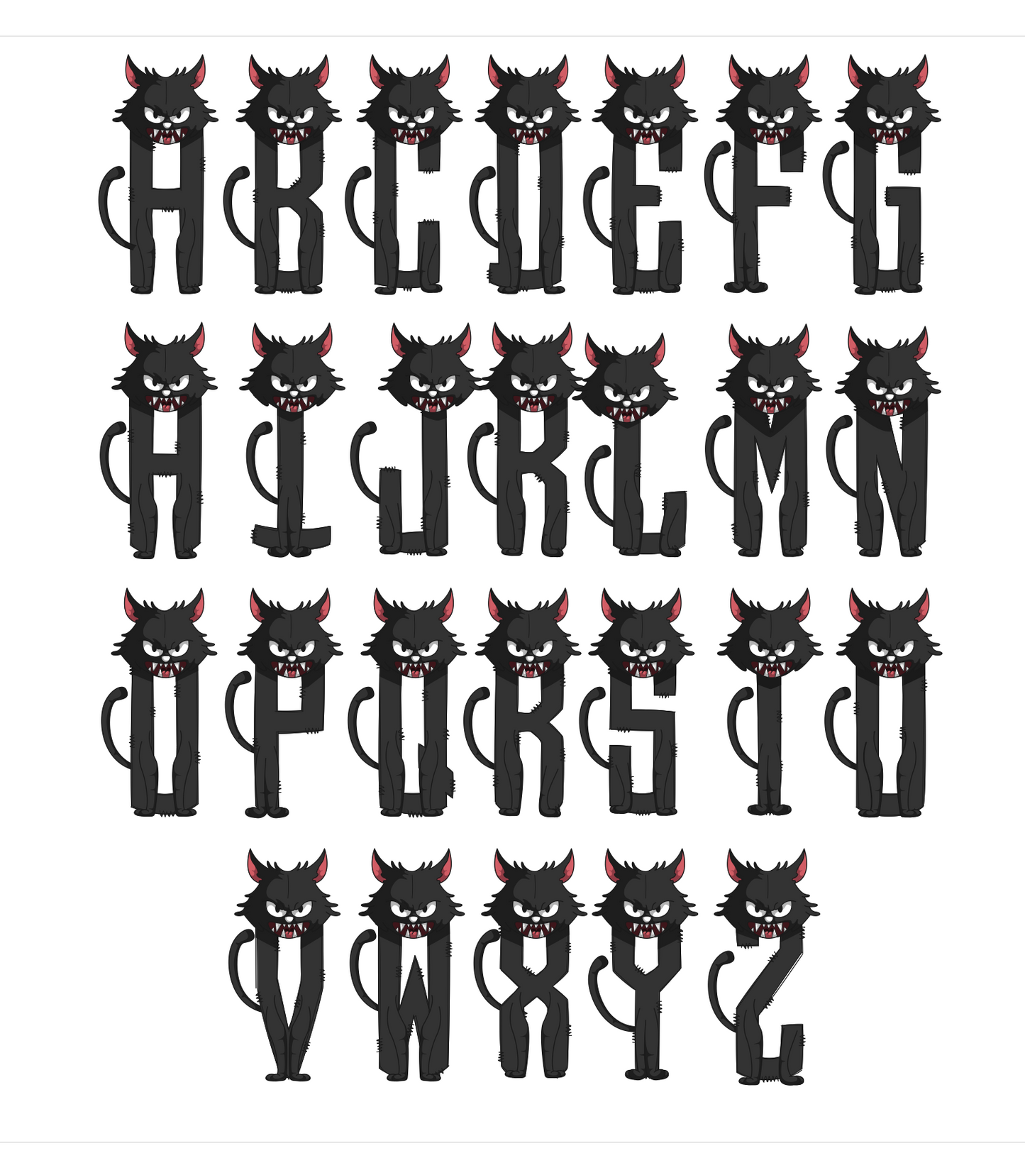 Black Cat Spooky Monogram Scary Letters, Children Sublimation PNG Elements T-shirt Png Design, Skeleton Floral Sublimation, Motivational Digital Download PNG File,Doodle Alpha Bundle, Kids Monster Cute Font PNG10