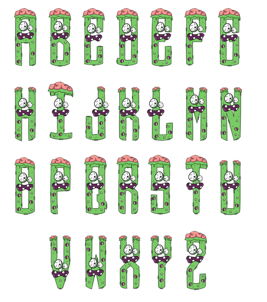 Zombie Spooky Monogram Scary Letters, Children Sublimation PNG Elements T-shirt Png Design, Skeleton Floral Sublimation, Motivational Digital Download PNG File,Doodle Alpha Bundle, Kids Monster Cute Font PNG7