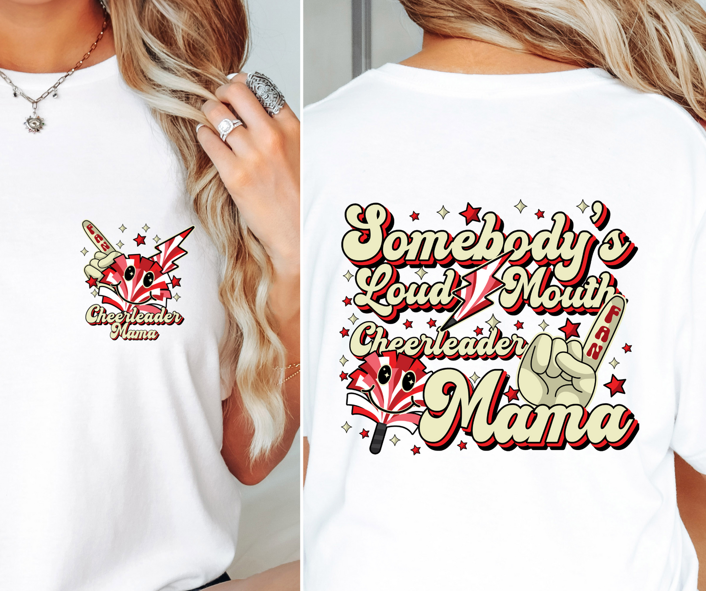 Somebody's Loudmouth Cheerleader  Mama T-shirt Png Design, Retro Hippy Sublimation, Sassy Smile 90s Digital Download PNG File, Pocket design