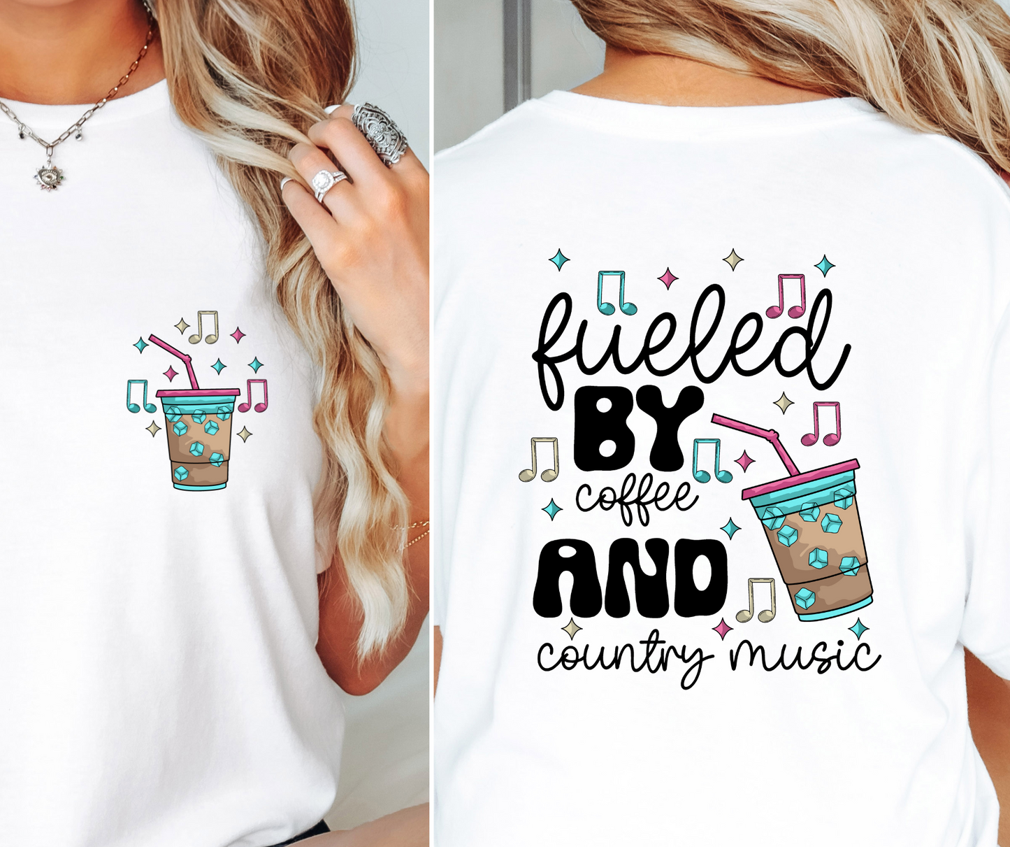 Fueled by Coffee and Country Music T-shirt Png Design, Retro Hippy Sublimation, Sassy Smile 90s Digital Download PNG File, Pocket design