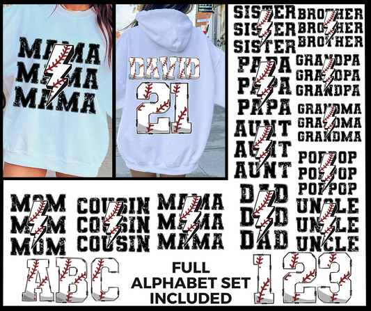 Baseball Family T-shirt Png Design, Varsity Sports Sublimation, Baseball Alphabet Set Digital Download PNG File, Custom Name Doodle Letter