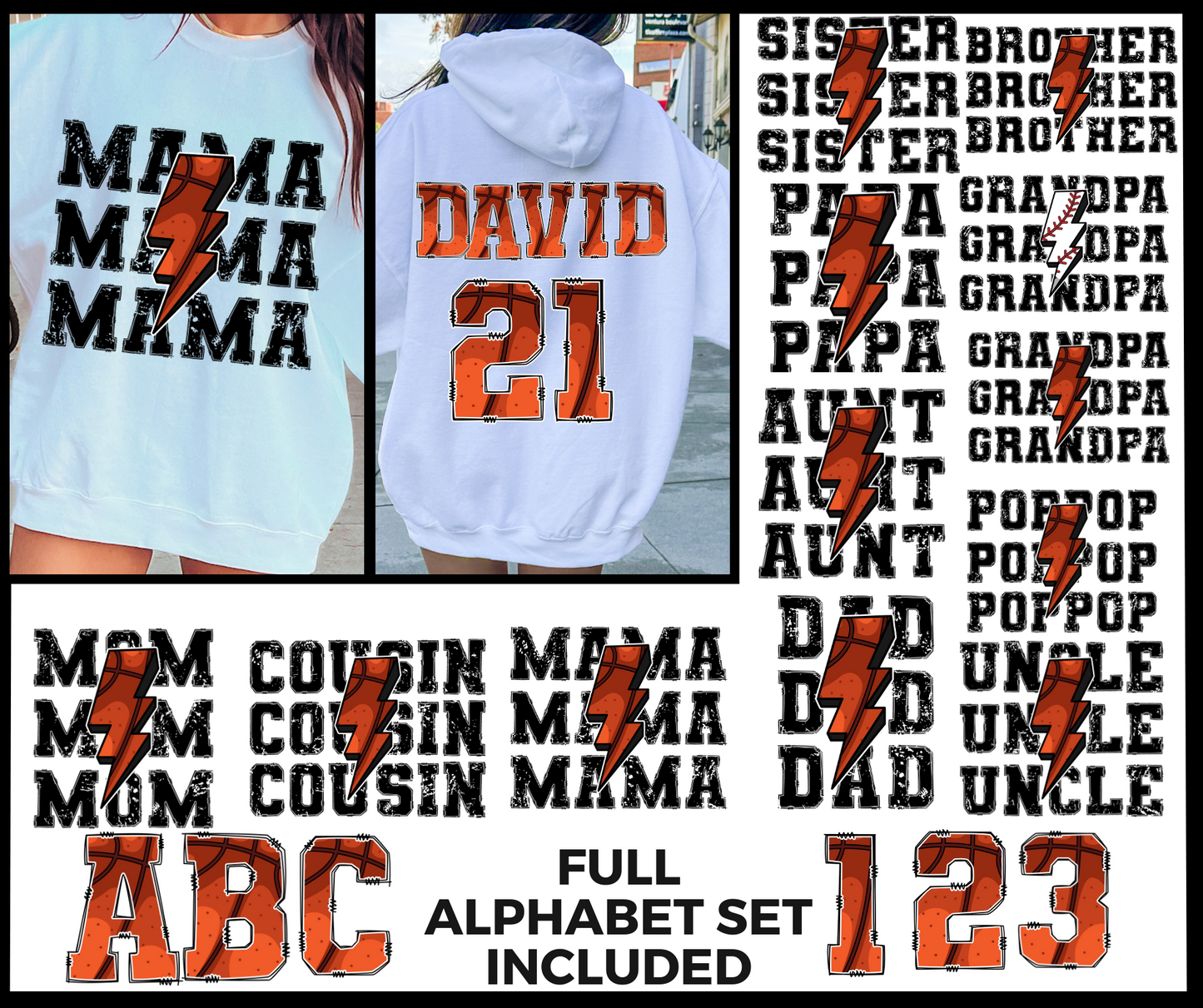 Basketball Family T-shirt Png Design, Basketball Varsity Sports Sublimation, Alphabet Set Digital Download PNG File, Custom Name Doodle Letter