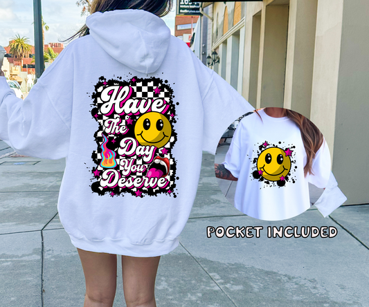 Have the day you deserve T-shirt Png Design, Retro Hippy Sublimation, Checker Smile Digital Download File, Commercial Use Matching Pocket Front Back