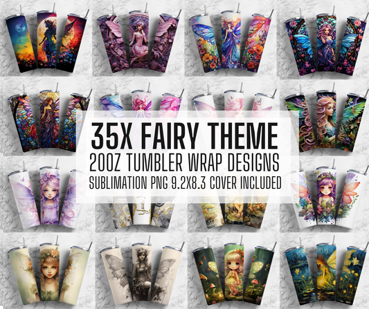 35x Mystical Fairy Princess 20oz Sublimation Tumbler Designs Mega bundle , Girls Pink and Purple 9.2 x 8.3” Straight Skinny Tumbler Wrap PNG