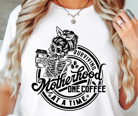 Motherhood surviving one Coffee at a time SVG PNG, Motherhood Png, Mom Svg, Skull Svg, Funny Png, Sarcastic Png, Sassy Png