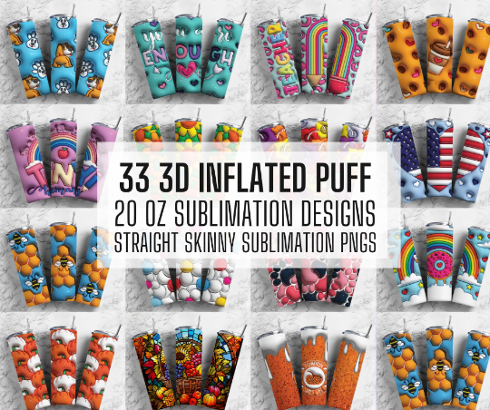 Sublimation PNG Sublimation PNG - Bubble Wrap 33 3D Inflated Puff Tumbler Wrap PNG Bundle, Tumbler Design Bundle, 20oz Straight Tumbler Wrap, Digital Download-Tumblerwrapdesigns