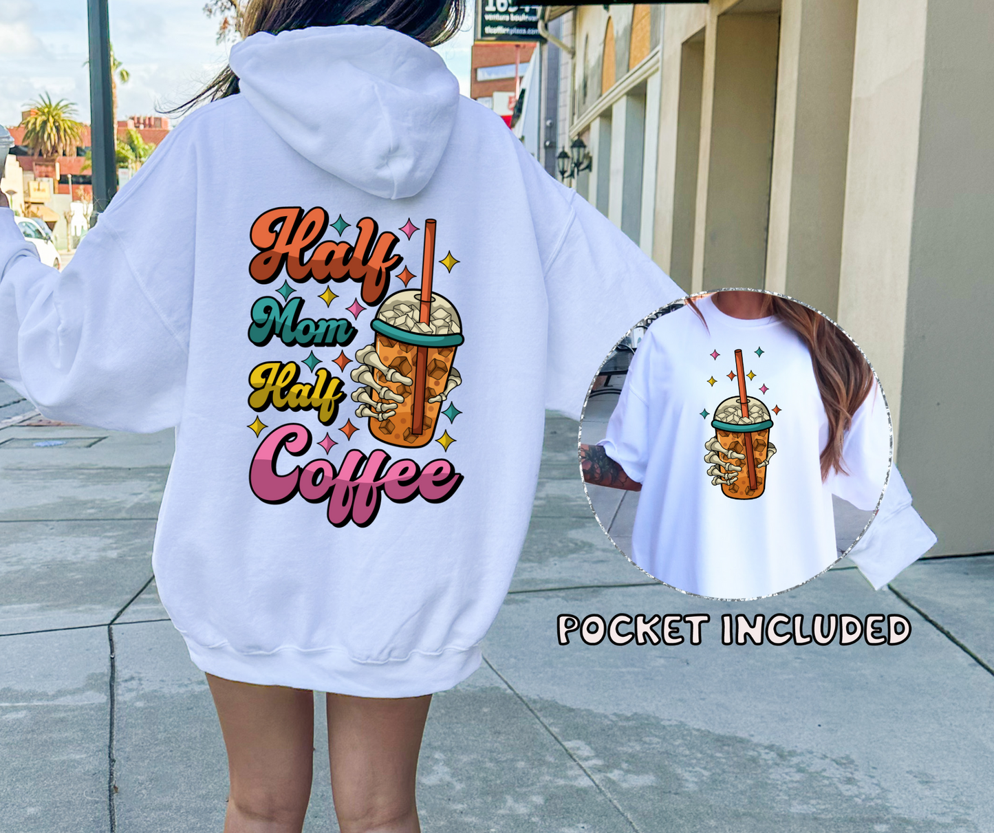 Sublimation PNG Sublimation PNG - Half Coffee Half Mom T-shirt Png Design, Retro Hippy Sublimation, Smile 90s Digital Download PNG File, Pocket design-Tumblerwrapdesigns