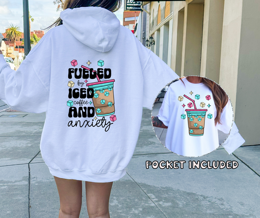 Fueled by Iced Coffee and Anxiety T-shirt Png Design, Retro Hippy Sublimation, Sassy Smile 90s Digital Download PNG File, Pocket design