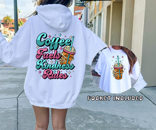 Coffee Fuels Kindness Rules T-shirt Png Design, Retro Hippy Sublimation, Sassy Smile 90s Digital Download PNG File, Pocket design