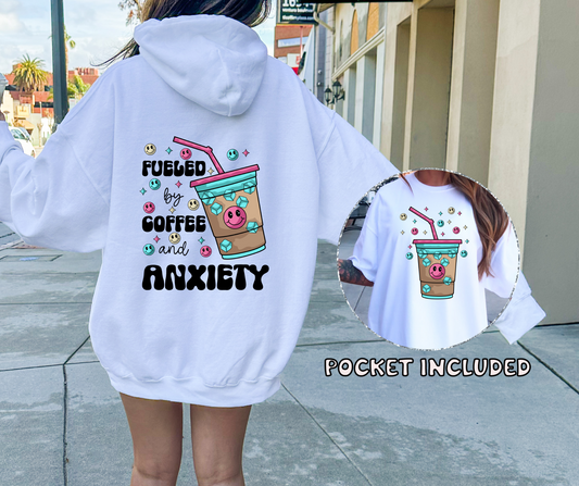 Fueled by Coffee and Anxiety T-shirt Png Design, Retro Hippy Sublimation, Sassy Smile 90s Digital Download PNG File, Pocket design