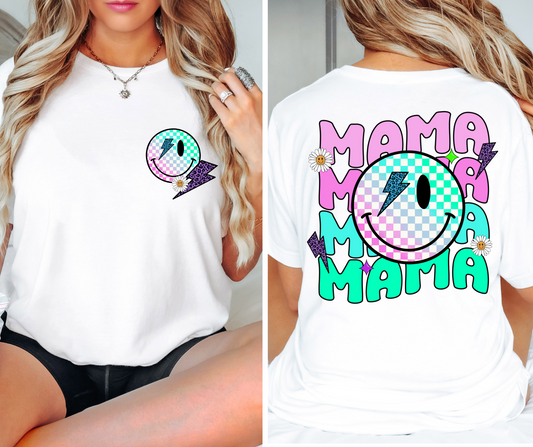 Fluro Neon Mama T-shirt Png Design, Retro Hippy Sublimation, Smile 90s Digital Download PNG File, Commercial Use Matching Pocket Front Back