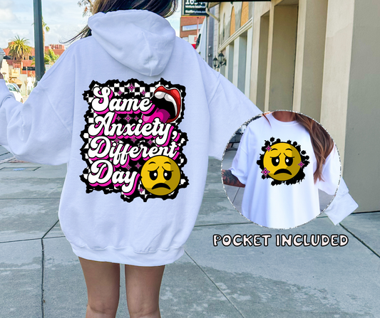 Same day different anxiety T-shirt Png Design, Retro Hippy Sublimation, Smile 90s Digital Download PNG File, Pocket design