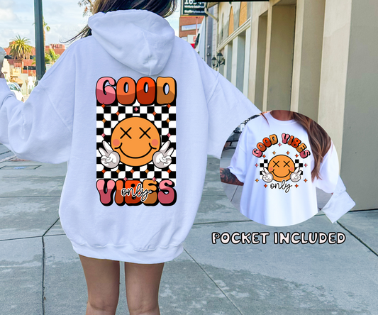 GOOD VIBES  T-shirt Png Design, Retro Smile Sublimation, Groovy Checker Digital Download Png File,