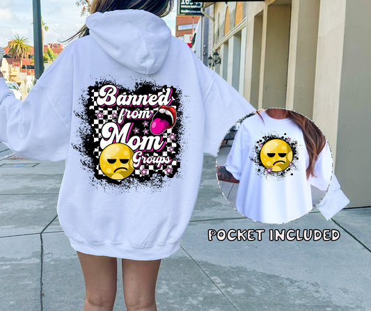 Banned from Mom groups T-shirt Png Design, Retro Hippy Sublimation, Smile 90s Digital Download PNG File, Pocket design