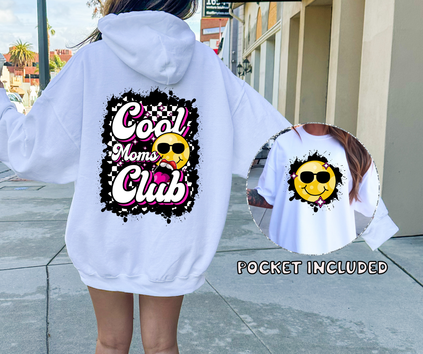 Cool Moms Club T-shirt Png Design, Retro Hippy Sublimation, Smile 90s Digital Download PNG File, Pocket design