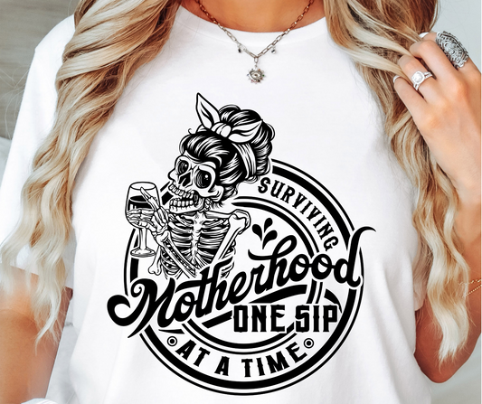 Motherhood surviving one sip at a time SVG PNG, Motherhood Png, Mom Svg, Skull Svg, Funny Png, Sarcastic Png,