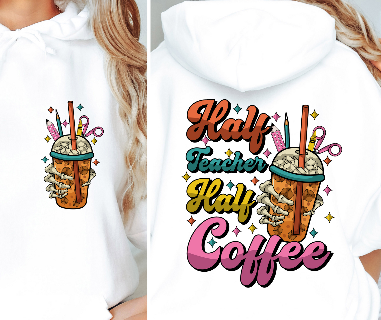 Sublimation PNG Sublimation PNG - Half Teacher half Coffee T-shirt Png Design, Retro Hippy Sublimation, Smile 90s Digital Download PNG File, Pocket design-Tumblerwrapdesigns