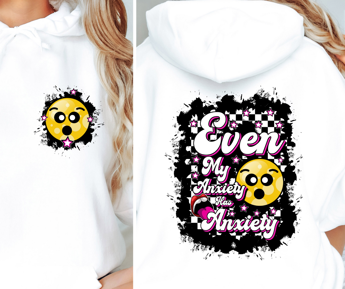 Even my anxiety has anxiety T-shirt Png Design, Retro Hippy Sublimation, Smile 90s Digital Download PNG File, Pocket design