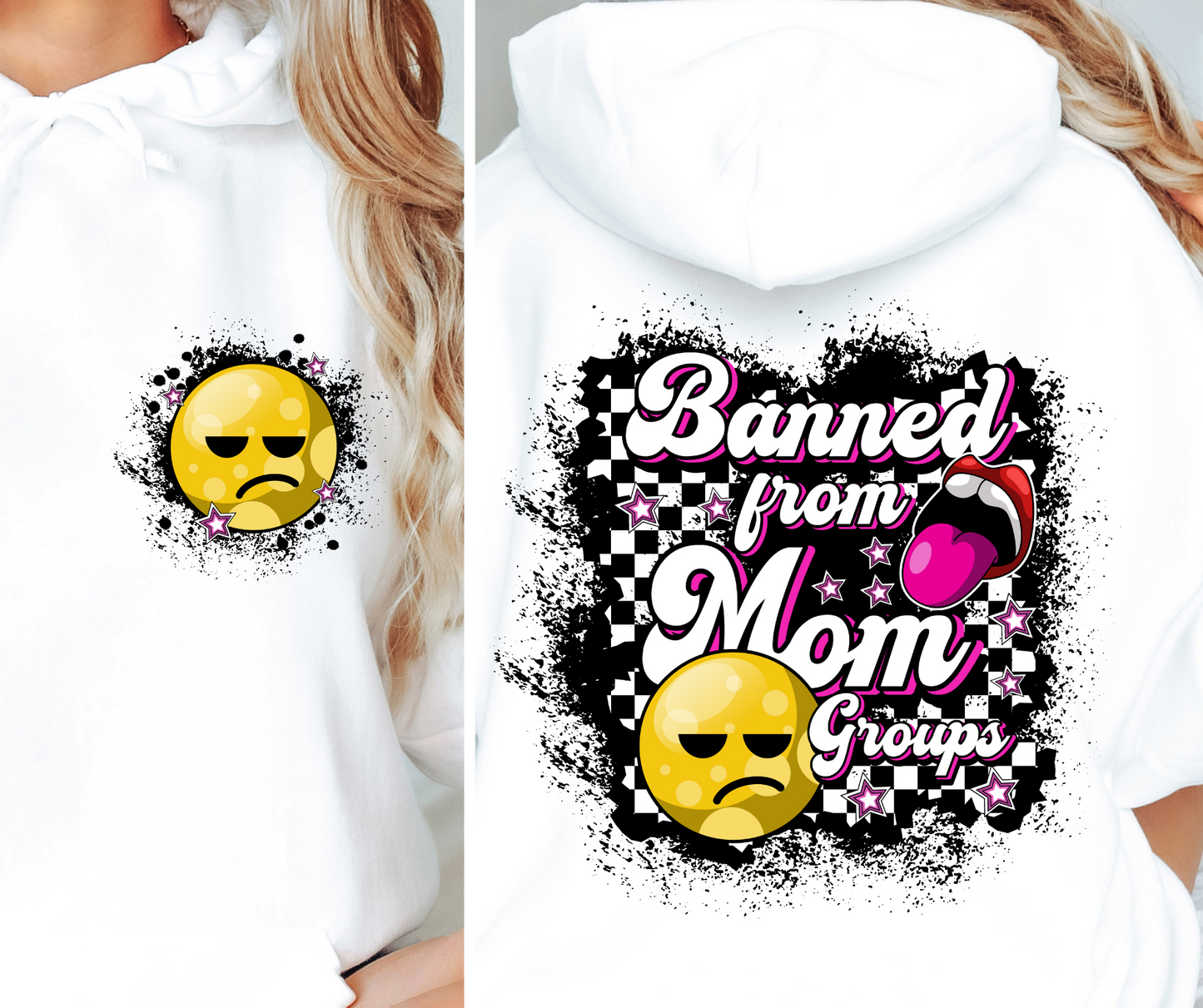 Banned from Mom groups T-shirt Png Design, Retro Hippy Sublimation, Smile 90s Digital Download PNG File, Pocket design