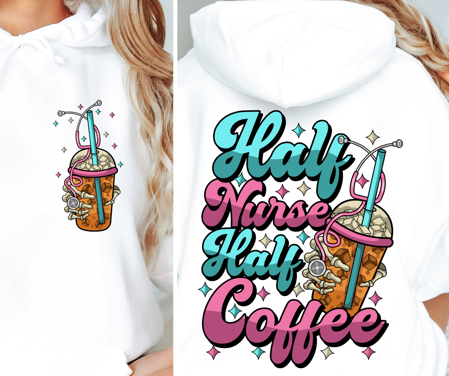 Half Nurse Half Coffee T-shirt Png Design, Retro Hippy Sublimation, Smile 90s Digital Download PNG File, Pocket design