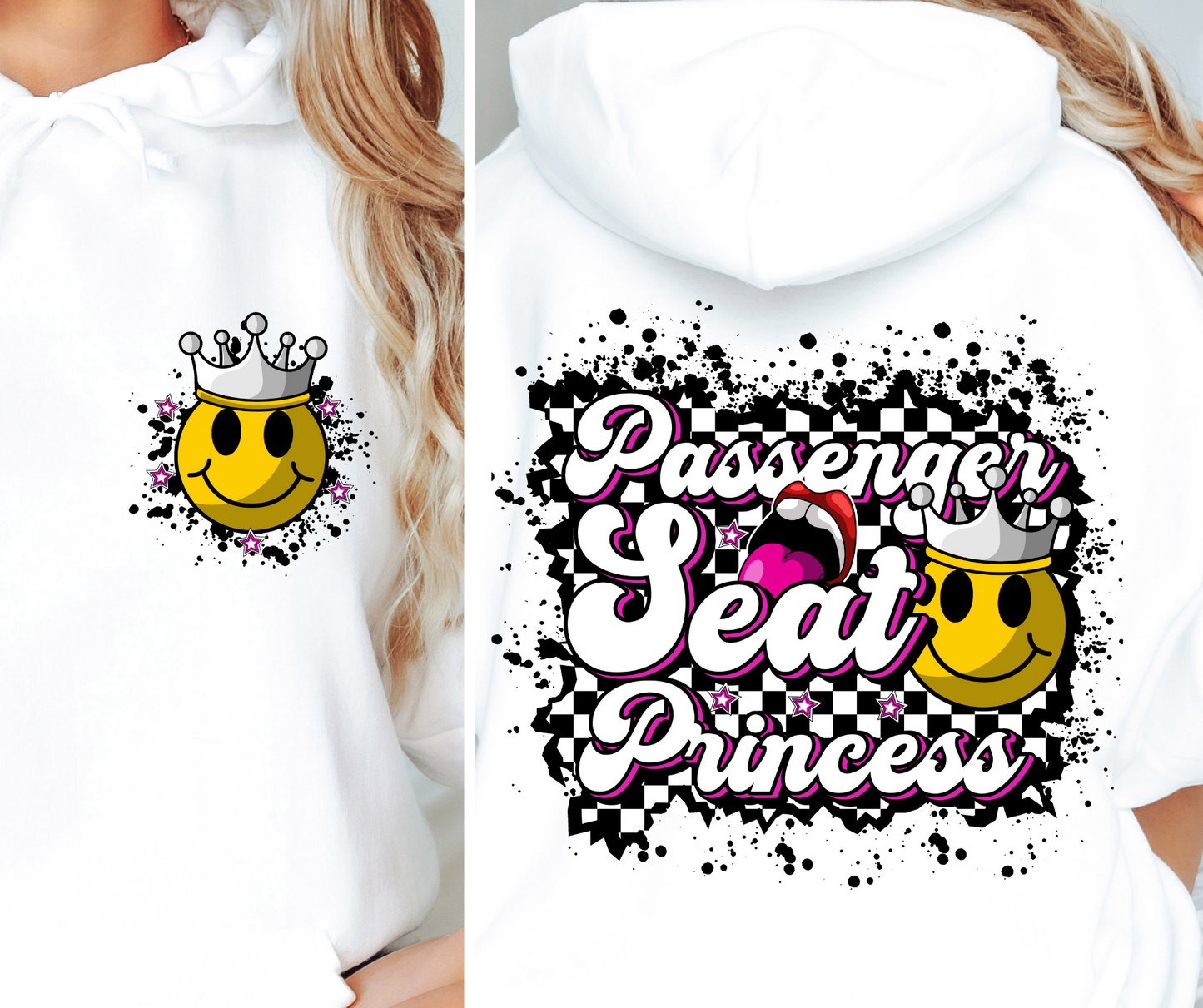 Passenger Seat Princess T-shirt Png Design, Retro Hippy Sublimation, Smile 90s Digital Download PNG File, Commercial Use Pocket Front Back