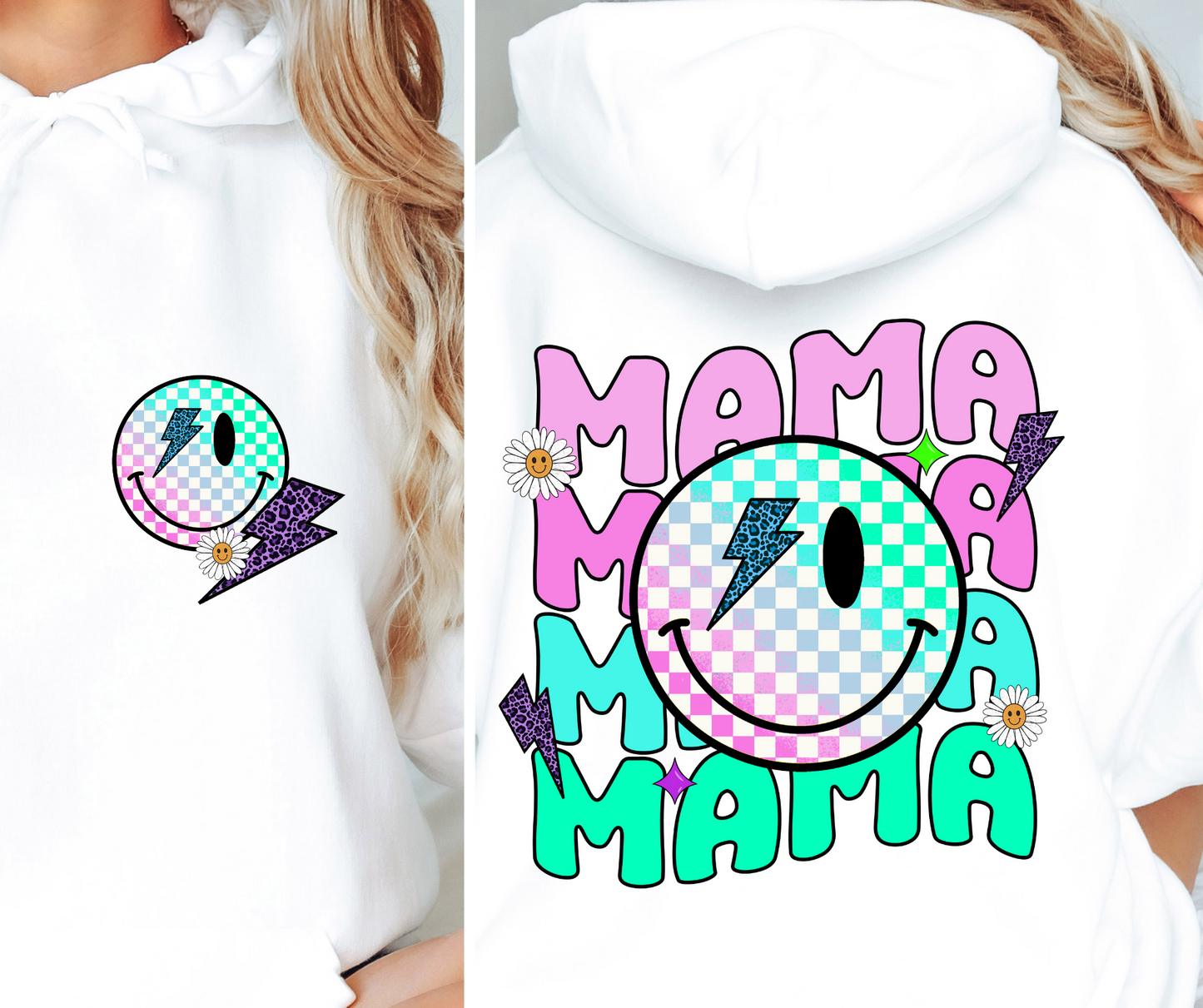 Fluro Neon Mama T-shirt Png Design, Retro Hippy Sublimation, Smile 90s Digital Download PNG File, Commercial Use Matching Pocket Front Back