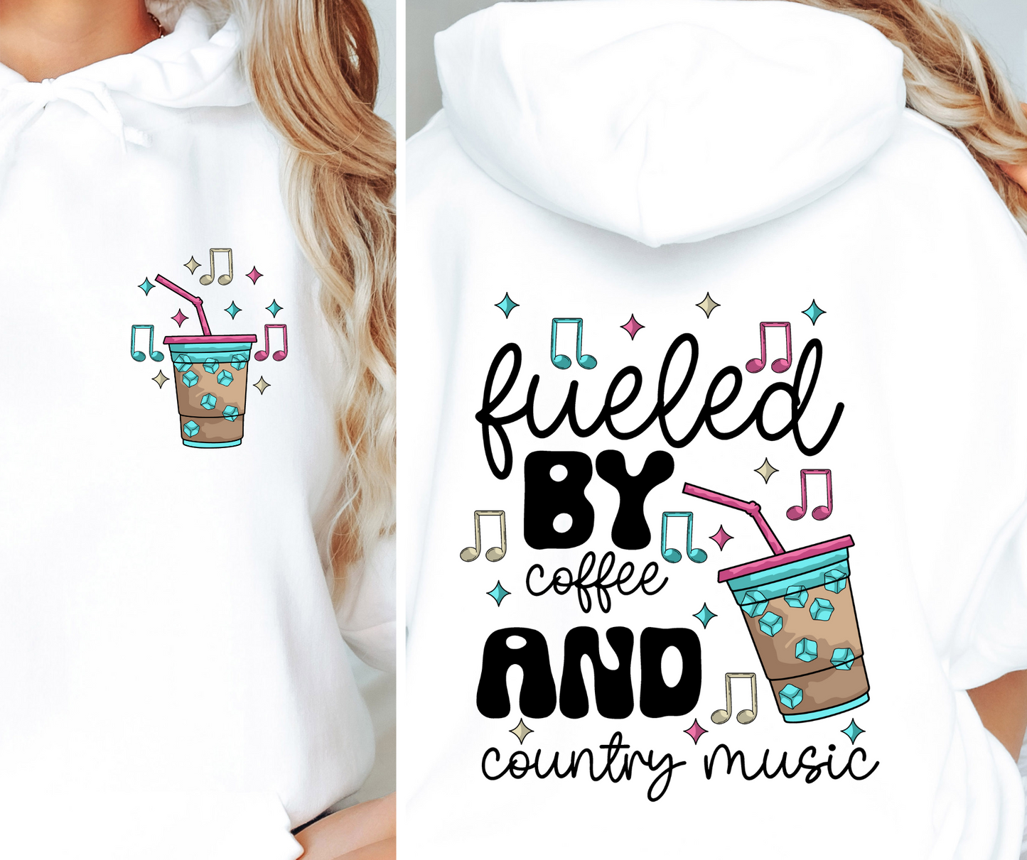 Fueled by Coffee and Country Music T-shirt Png Design, Retro Hippy Sublimation, Sassy Smile 90s Digital Download PNG File, Pocket design