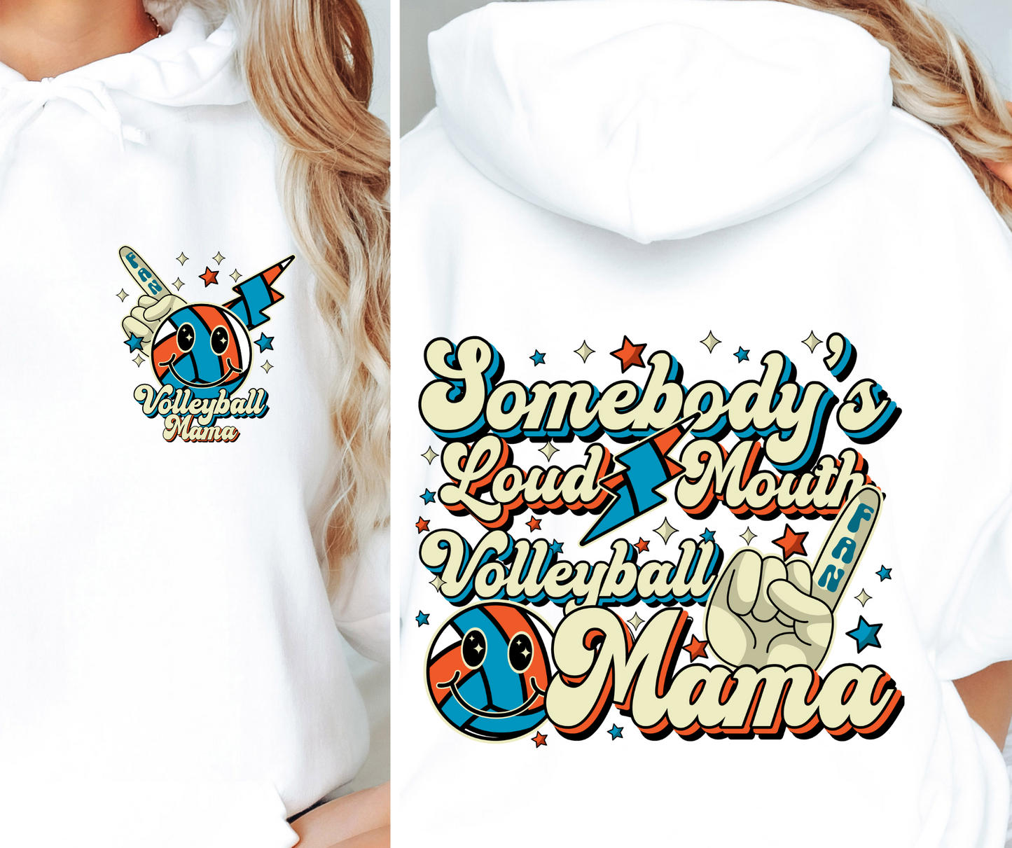 Somebody's Loudmouth Volleyball  Mama T-shirt Png Design, Retro Hippy Sublimation, Sassy Smile 90s Digital Download PNG File, Pocket design