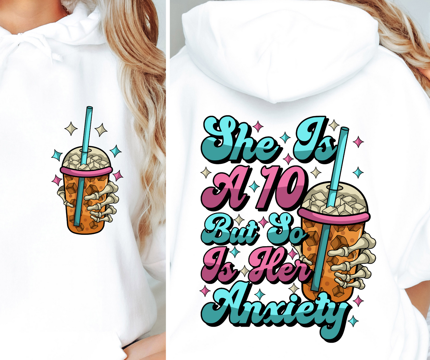 She is a 10 ten but so is her anxiety T-shirt Png Design, Retro Hippy Sublimation, Smile 90s Digital Download PNG File, Pocket design